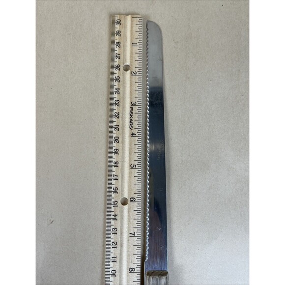 Vintage Stainless Steel Japan Bread Knife 13” L Serrated 8” Blade Wood Handle - Picture 3 of 4